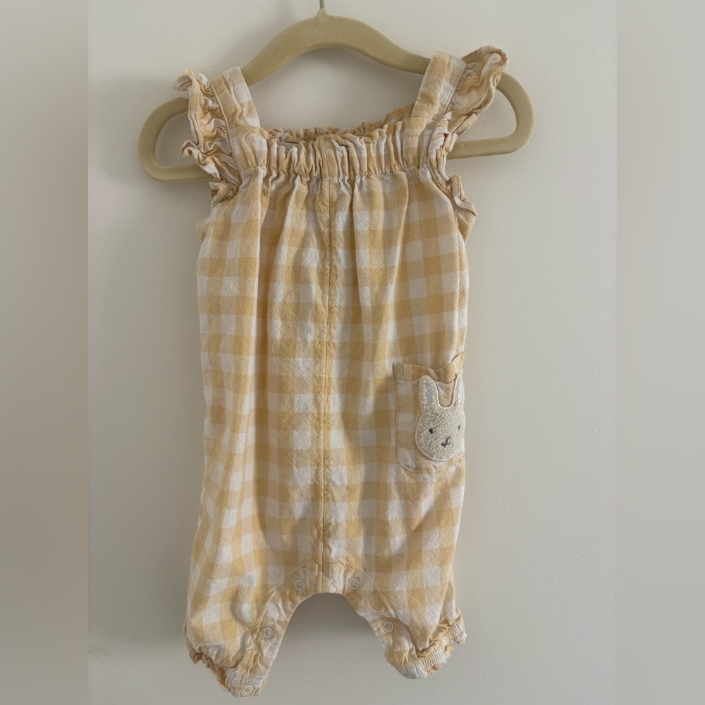 Cloud Island Baby Girls’ Gingham Gauze Romper Yellow 3-6M Sleeveless Crotch Snap